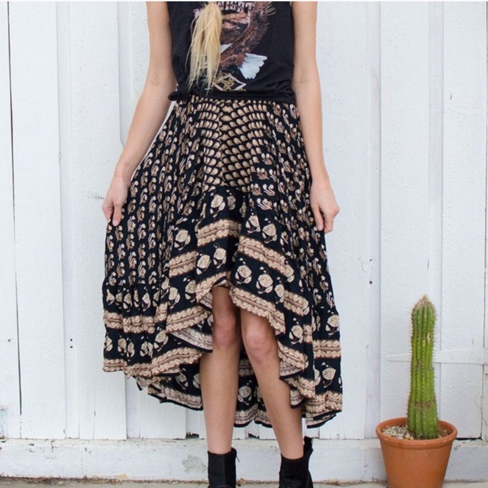 Spell Black and Beige Bohemian High-Low Maxi Skirt